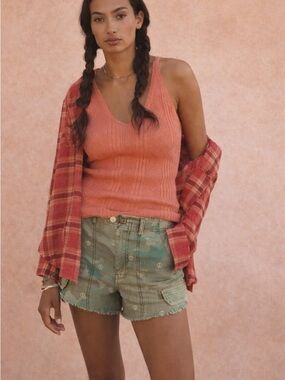 Anthropologie Pilcro Peace Embroidered Utility Camo shorts